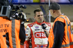 Michael Pickens is interviewed post race after a controversial feature race win in the second round the of the United Truck Parts International Midget Series. Pickens managed to grab the lead on a late restart, despite a front type puncture. Hayden Williams and Indiana’s Tyler Courtney had battled for the lead for most of the race before Pickens struck.